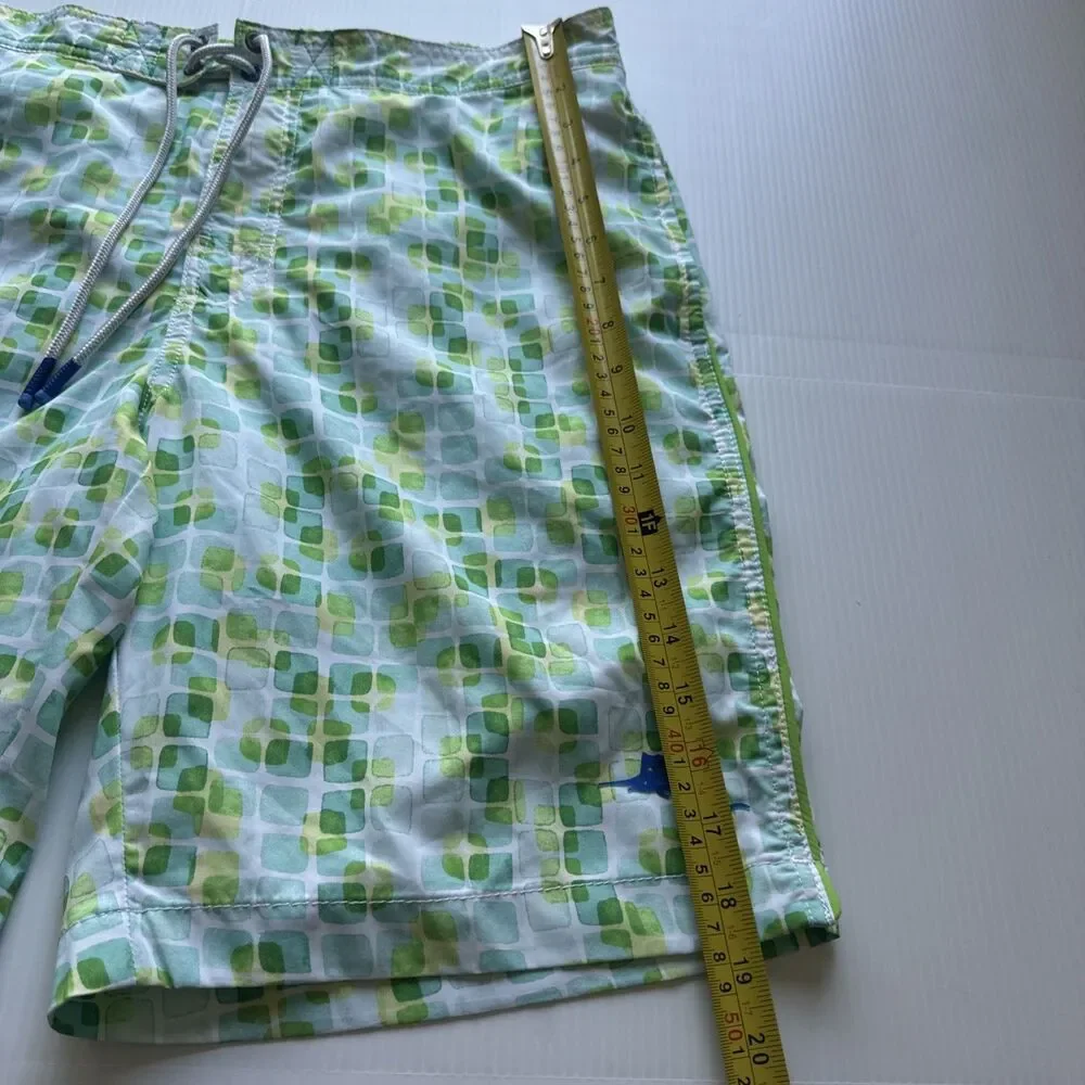 Tommy Bahama Men’s Swim Trunks M Green Geometric Print Drawstring Board Shorts